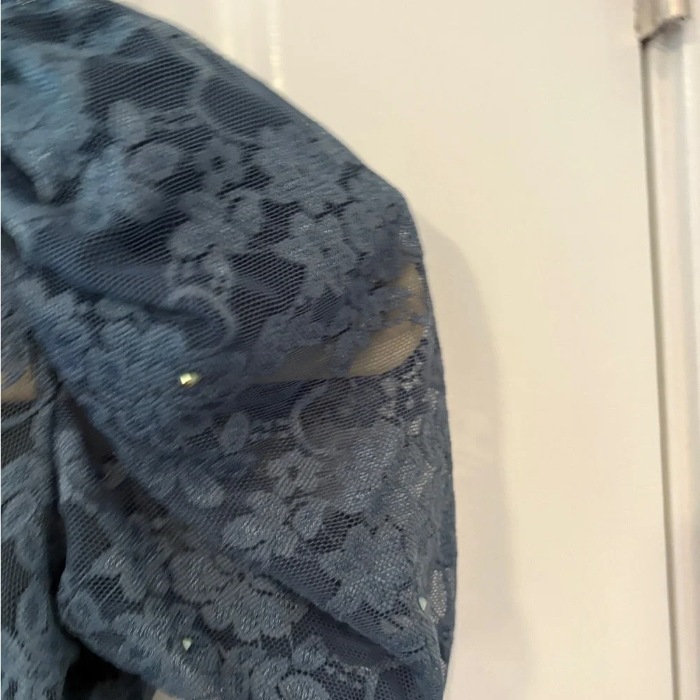 Weissman Blue Lace Puff Sleeve Balletcore Dance Costume Outfit Size MC - Picture 3 of 9